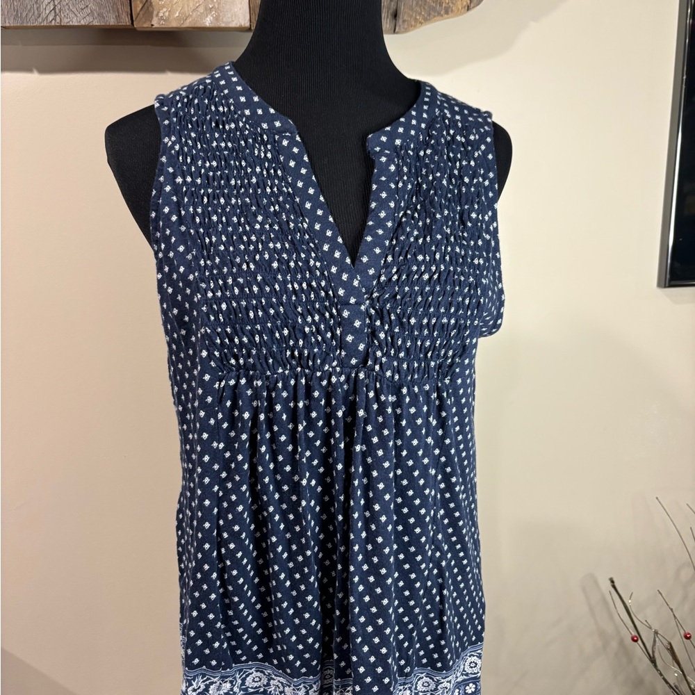 Lucky Brand Blue Sleeveless Smocked Blouse